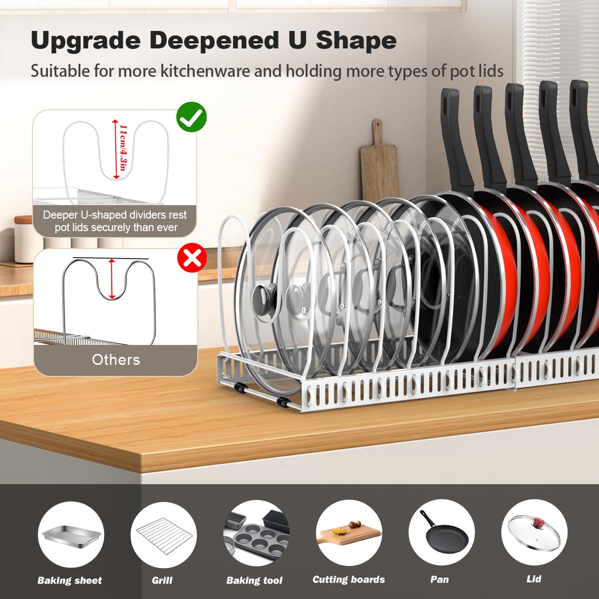 Housolution close-up of deep U-shaped divider benefit: secure holding