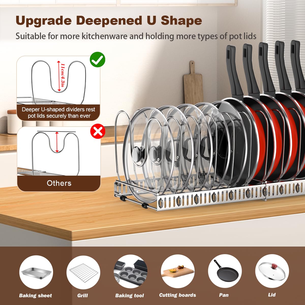 Housolution expandable length comparison demonstrating flexible fit for cabinets