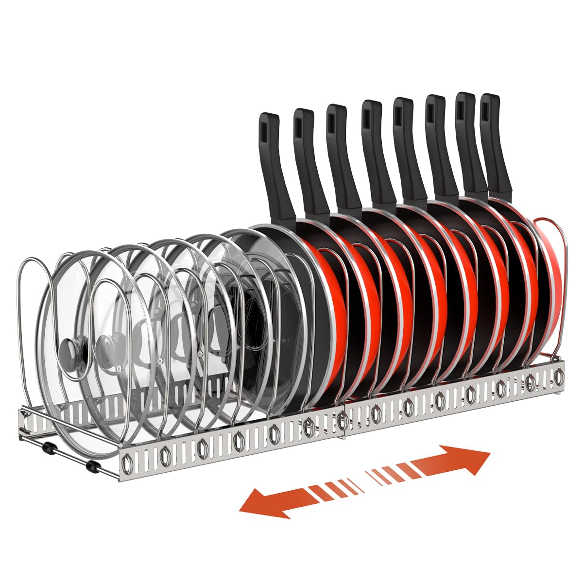 Housolution front view organizer showing tidy cookware storage and easy access