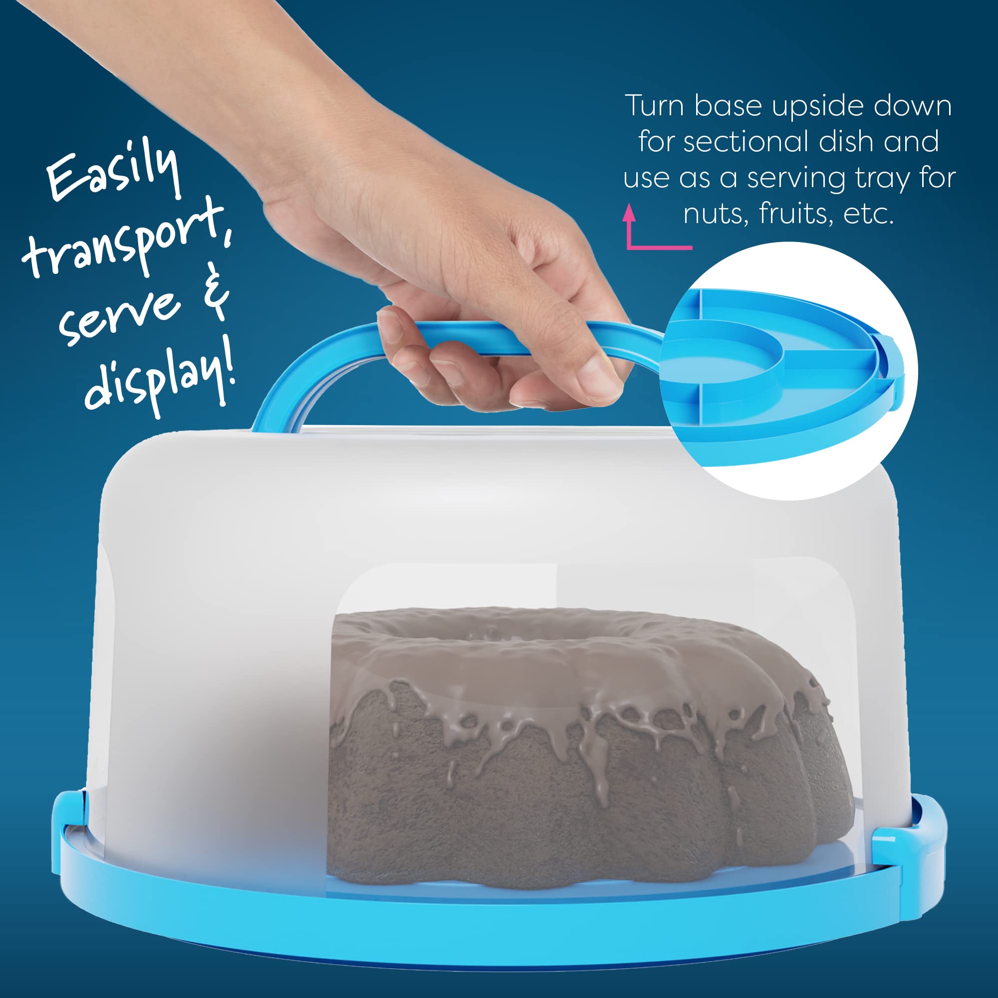 HOUZZKINGZ USA blue non-slip base detail secures cake for safer transport