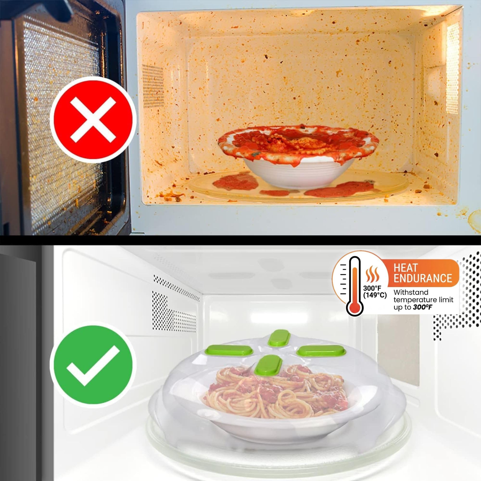 HOVER COVER covering a bowl of soup to prevent microwave splatters