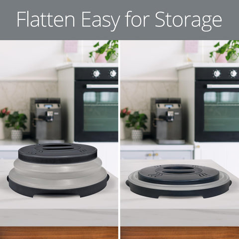 HOVER COVER next to dinner plate showing 12-inch coverage for common dishes