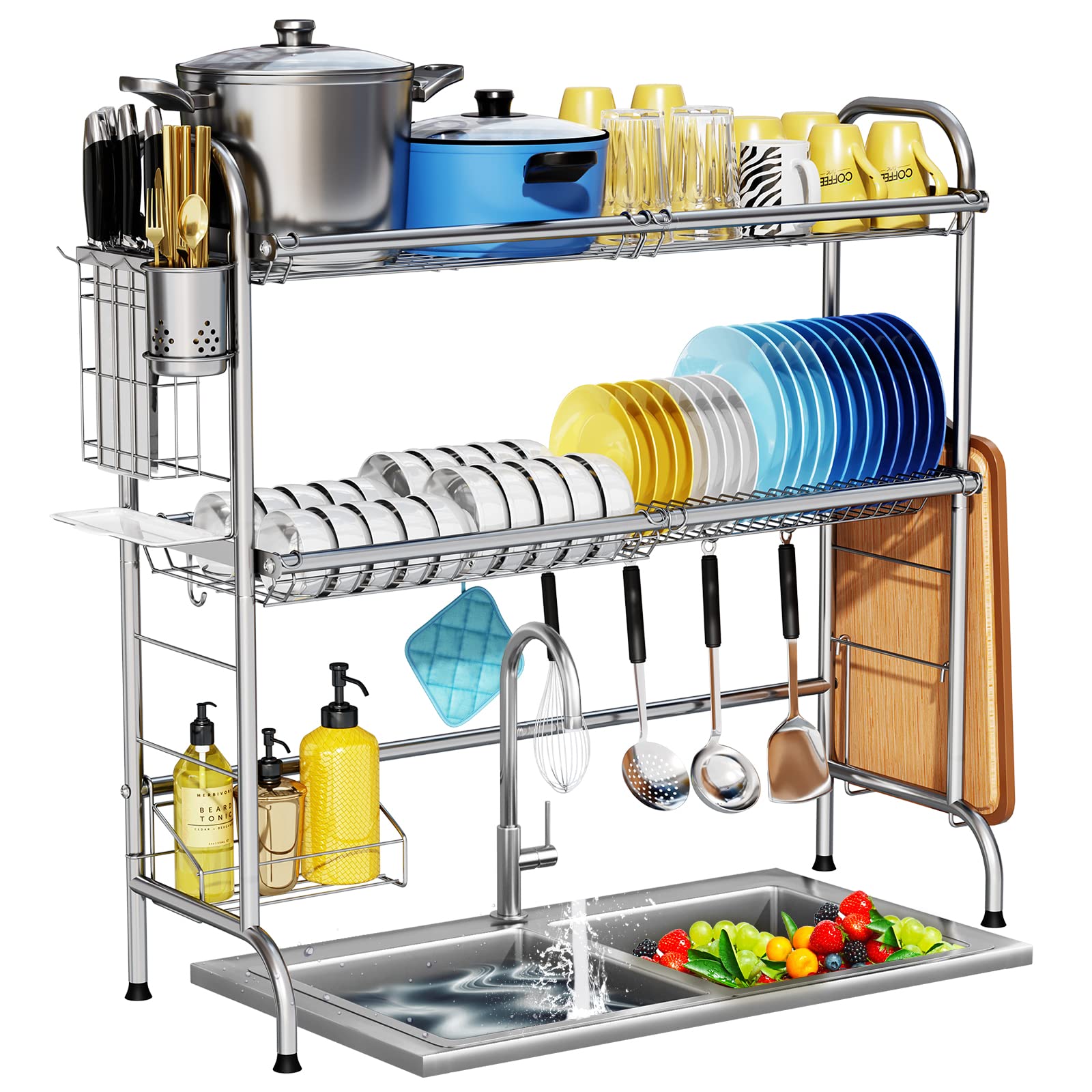 HOWDIA front view of full over-sink rack showing organized drying space and counter saving