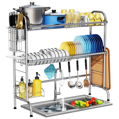 HOWDIA front view of full over-sink rack showing organized drying space and counter saving