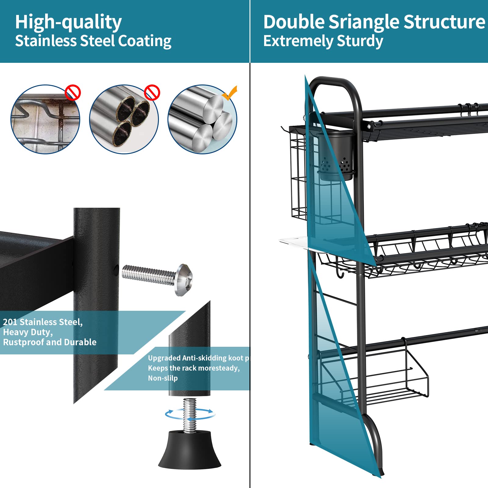 HOWDIA rack over sink showing scale and fit to free countertop space