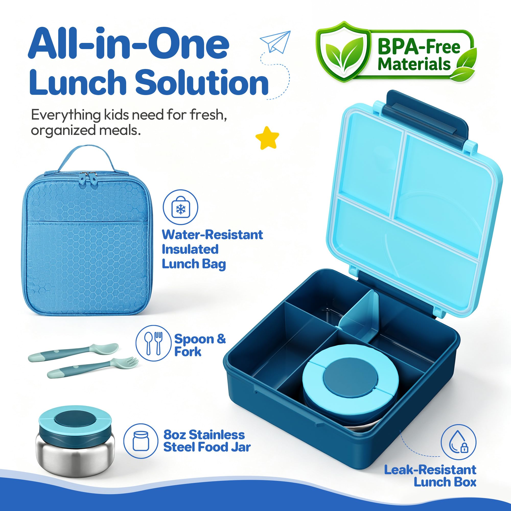 Howeemo open 4-compartment bento showing food separation for fresh meals
