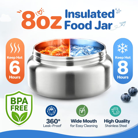 Howeemo 8oz soup thermo detail showing stainless-steel interior for temperature retention
