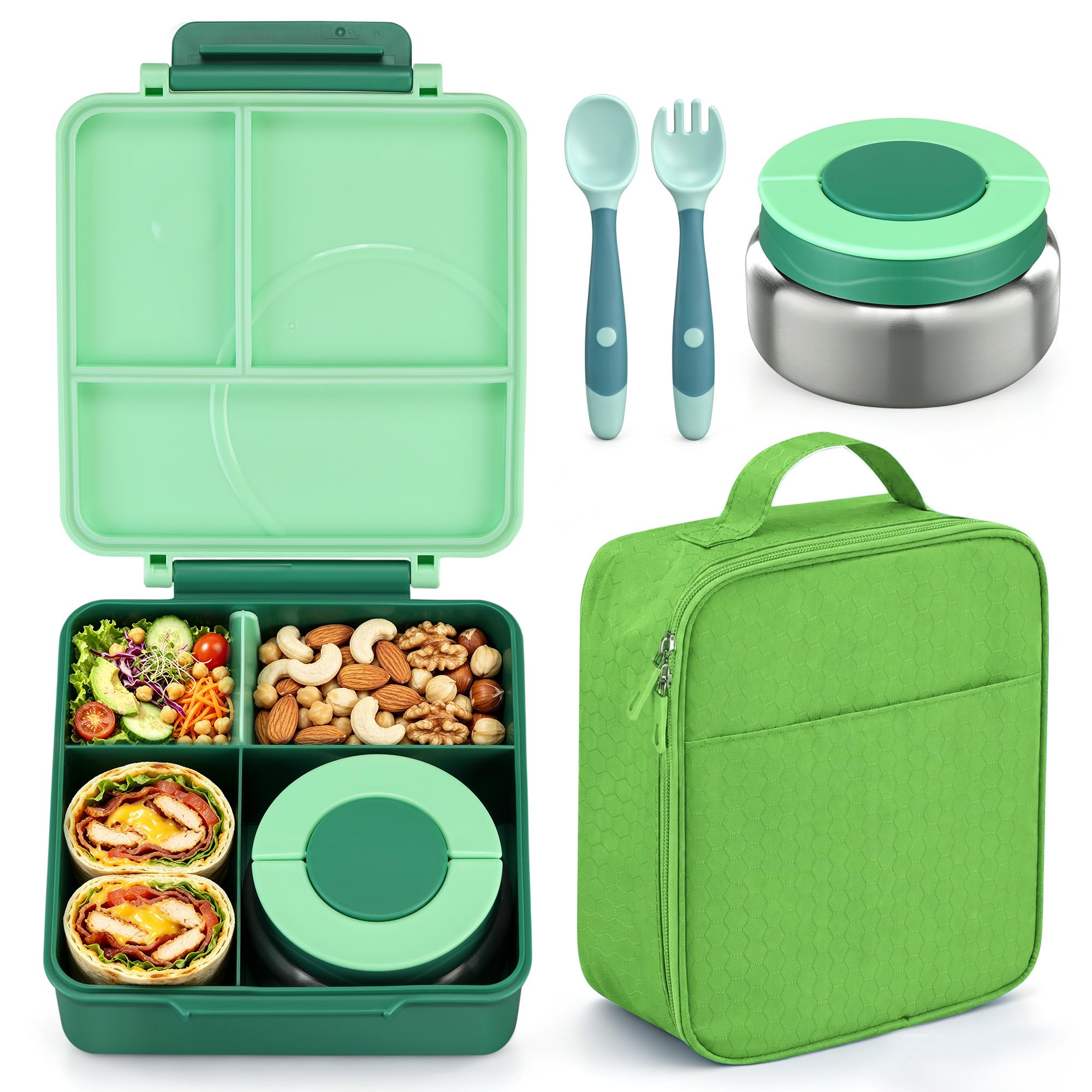 Howeemo front packaging showing full green lunch set and included items