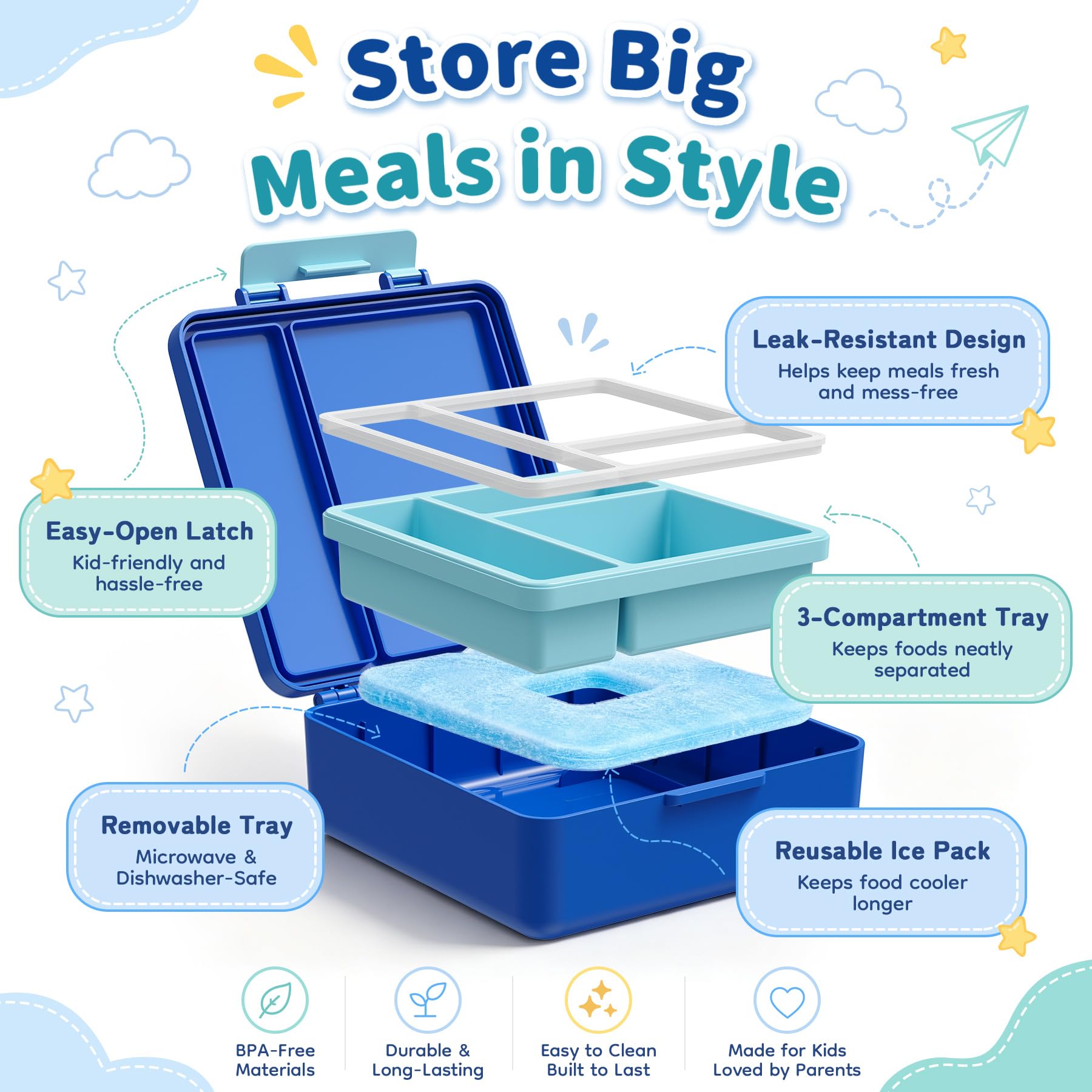 Howeemo open bento compartments top view showing organized meals for kids