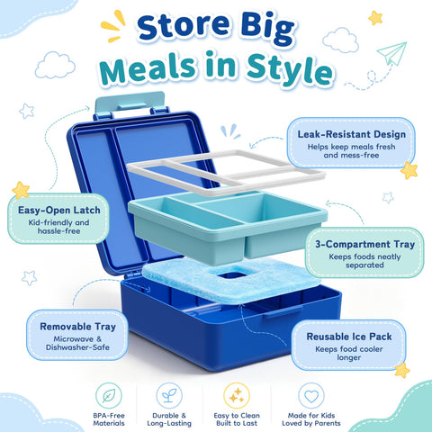 Howeemo open bento compartments top view showing organized meals for kids