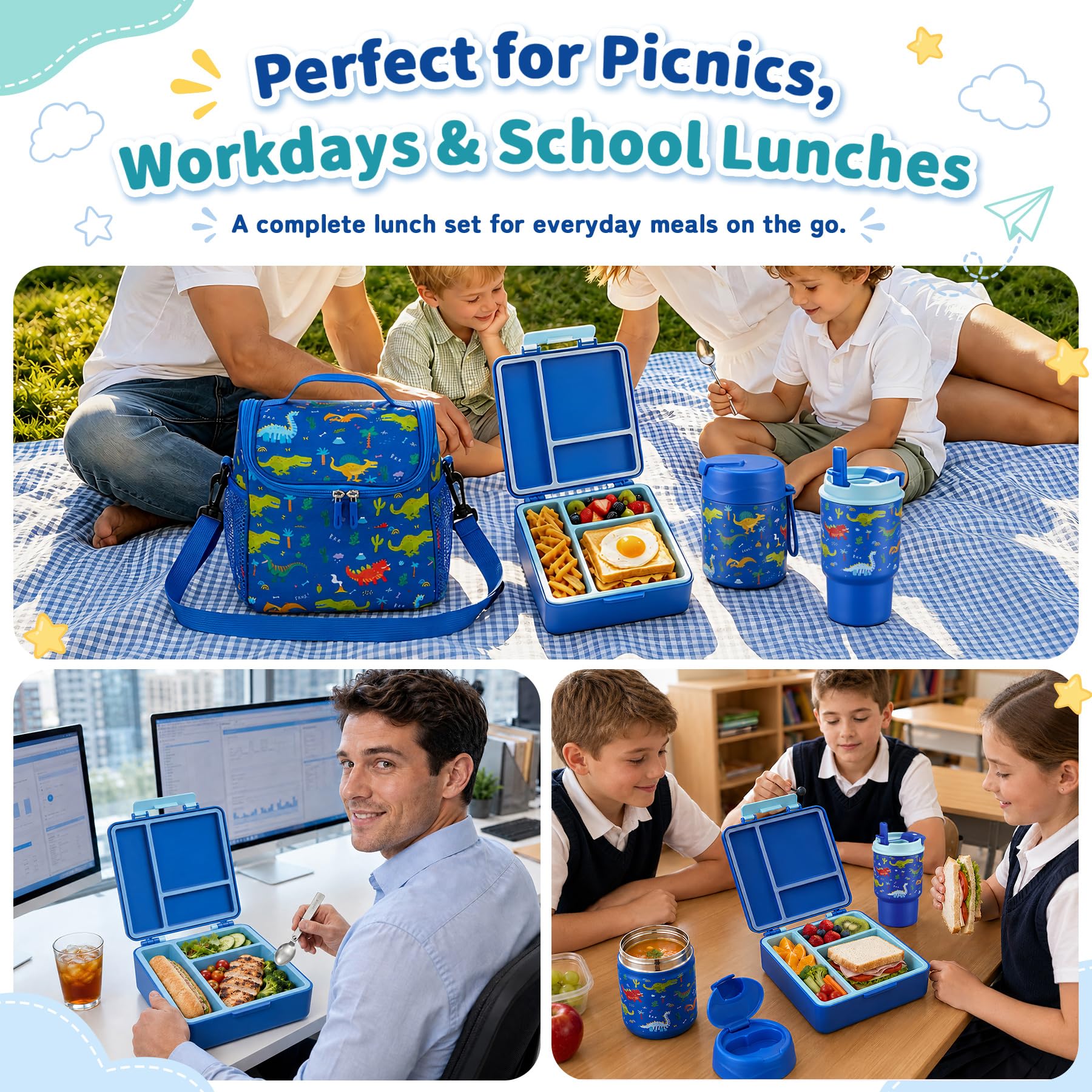 Howeemo contents arranged on school table illustrating varied lunch options