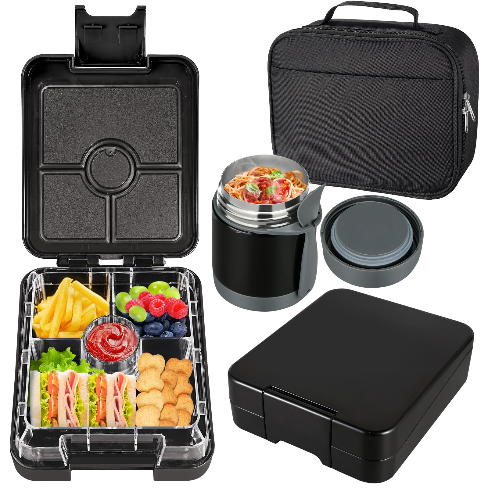 Howeemo front view of packed bento set showing bag and containers for easy school meals
