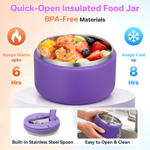 Howeemo 8oz insulated jar with spoon for hot meals on the go