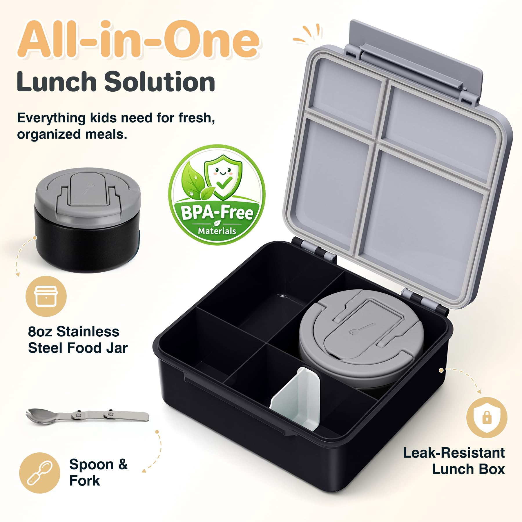 Howeemo 8oz insulated soup thermo closed with secure latch to prevent spills