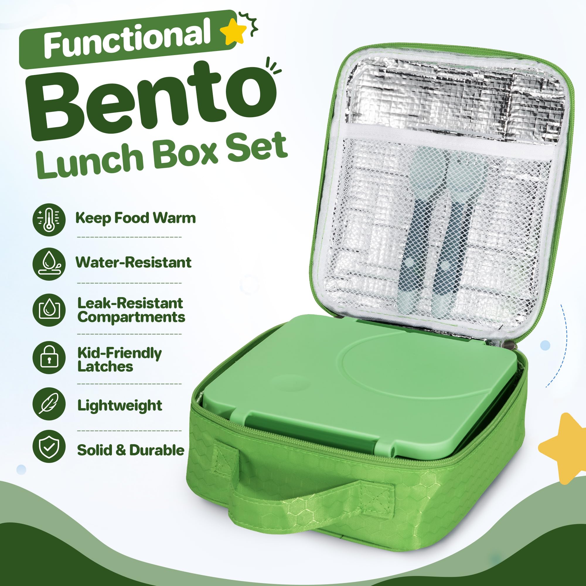 Howeemo insulated lunch bag holding bento, thermo and cutlery for transport