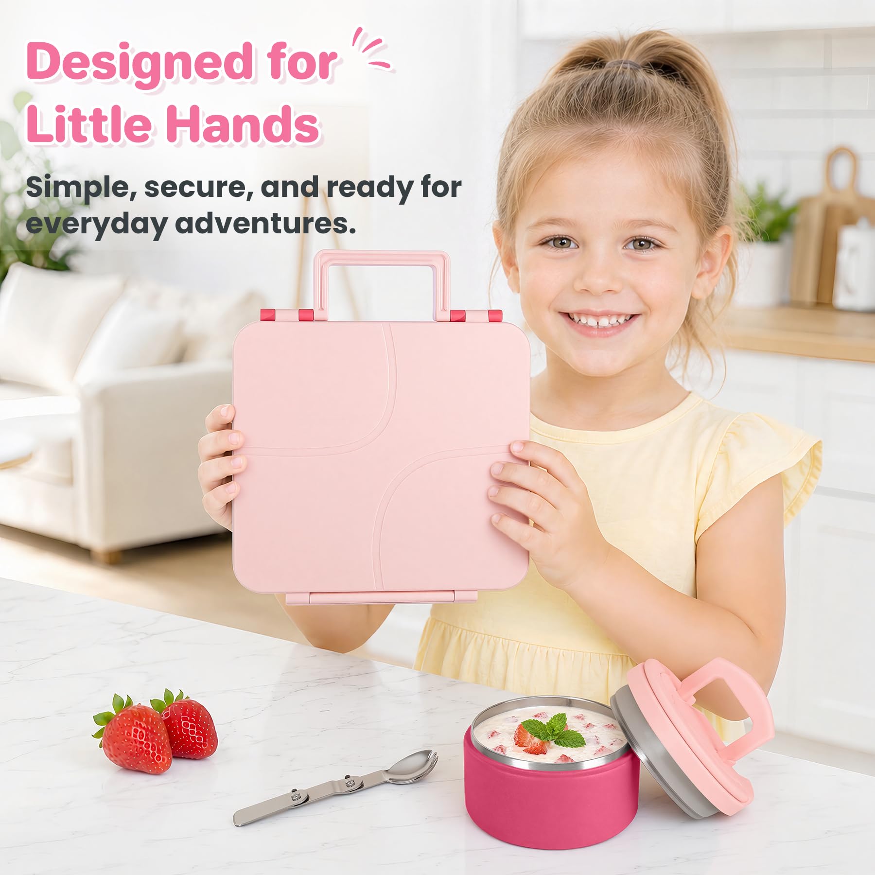 Howeemo jar with spoon inside showing included utensil for easy eating
