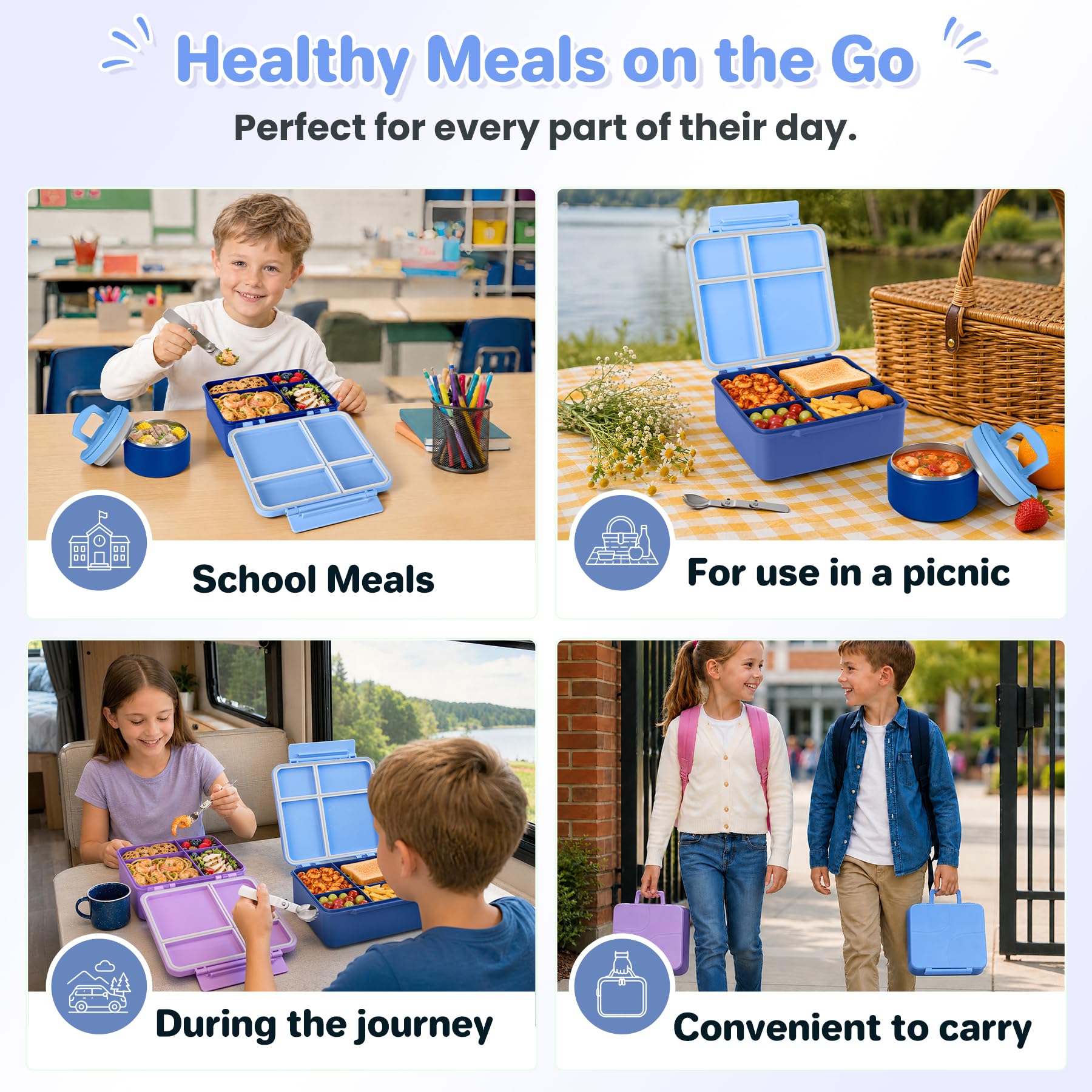 Howeemo set in a school lunch scene showing convenience and travel-ready use