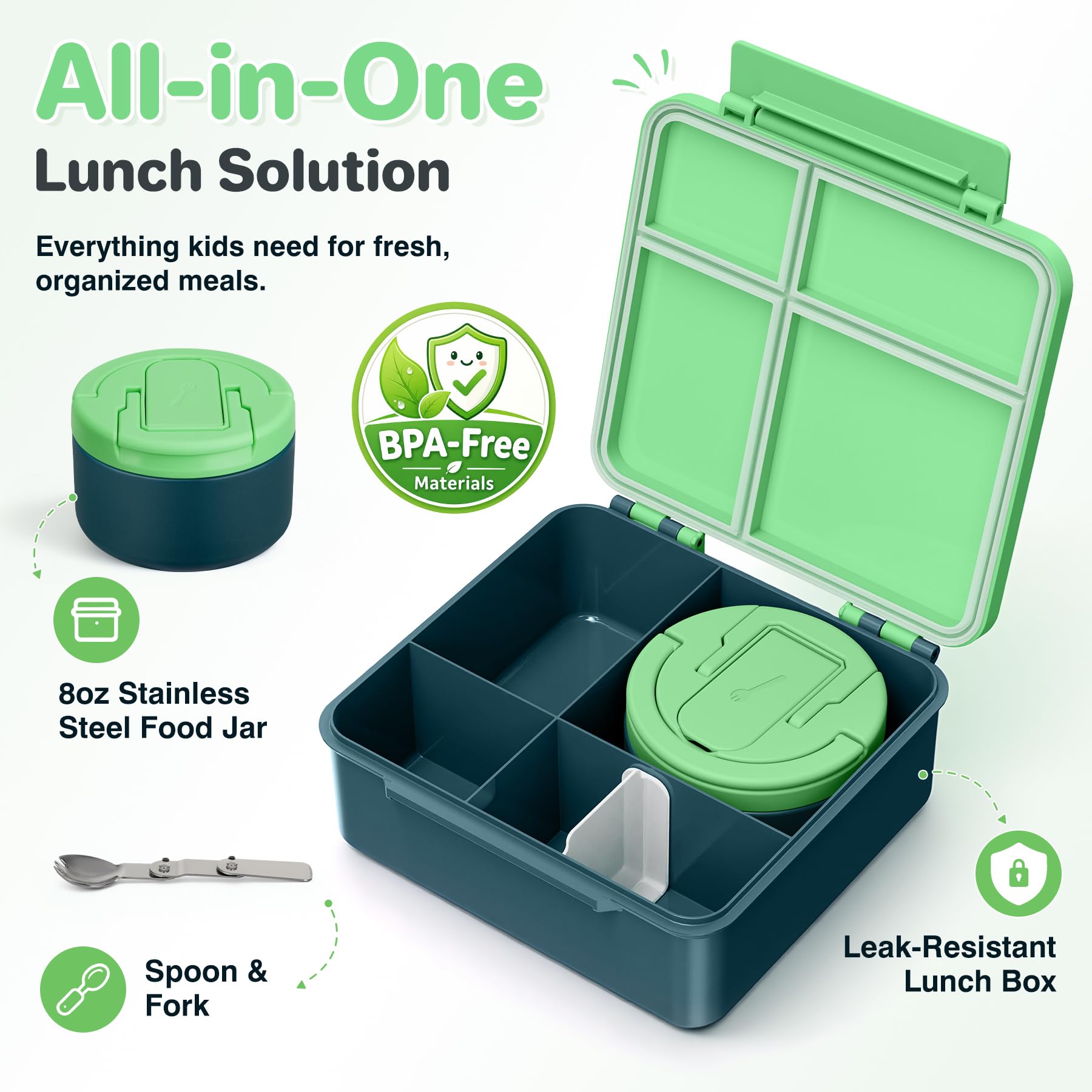 Howeemo open four compartment layout displays food separation benefit