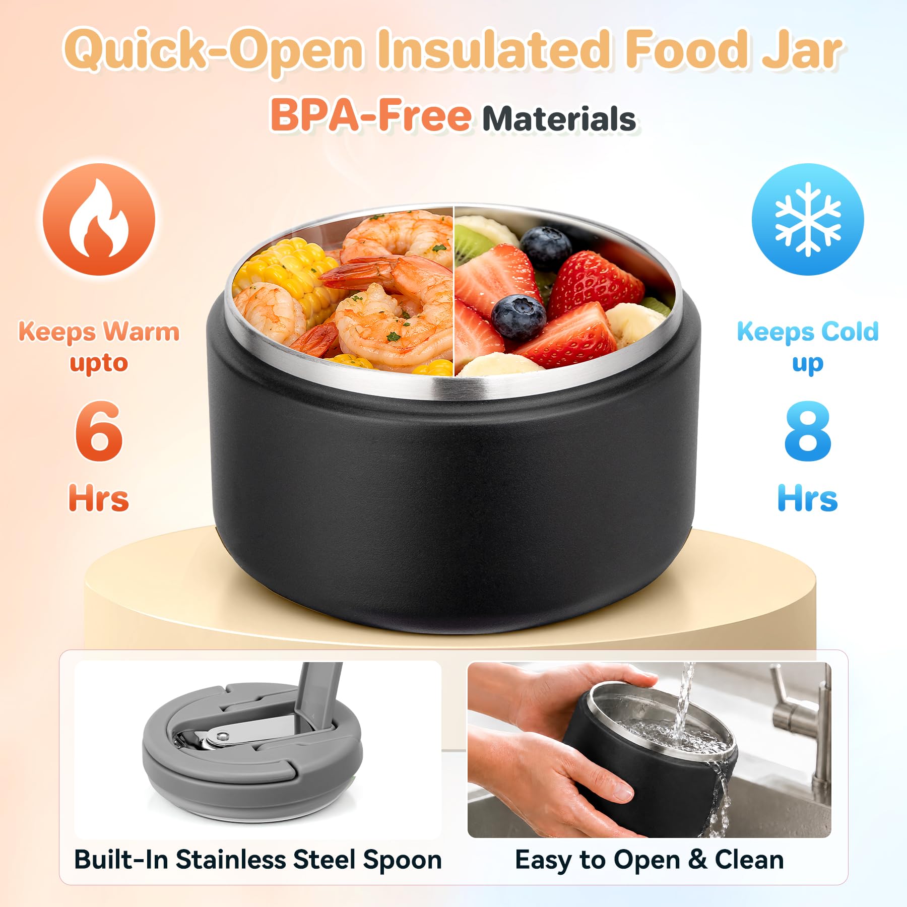 Howeemo open bento showing four compartments to keep foods separate and fresh