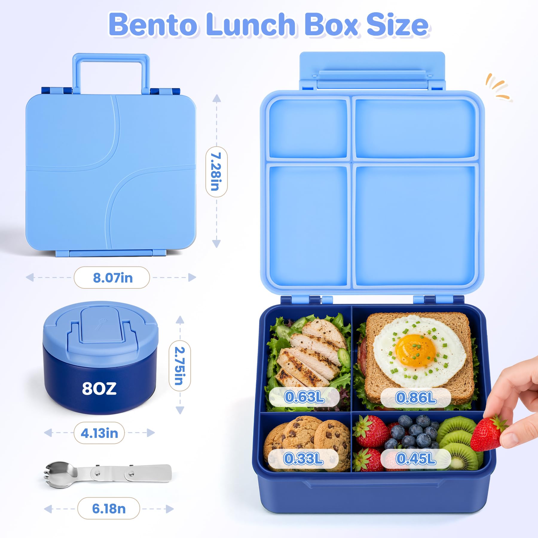Howeemo lunch box next to a toy for scale showing compact kid-friendly size