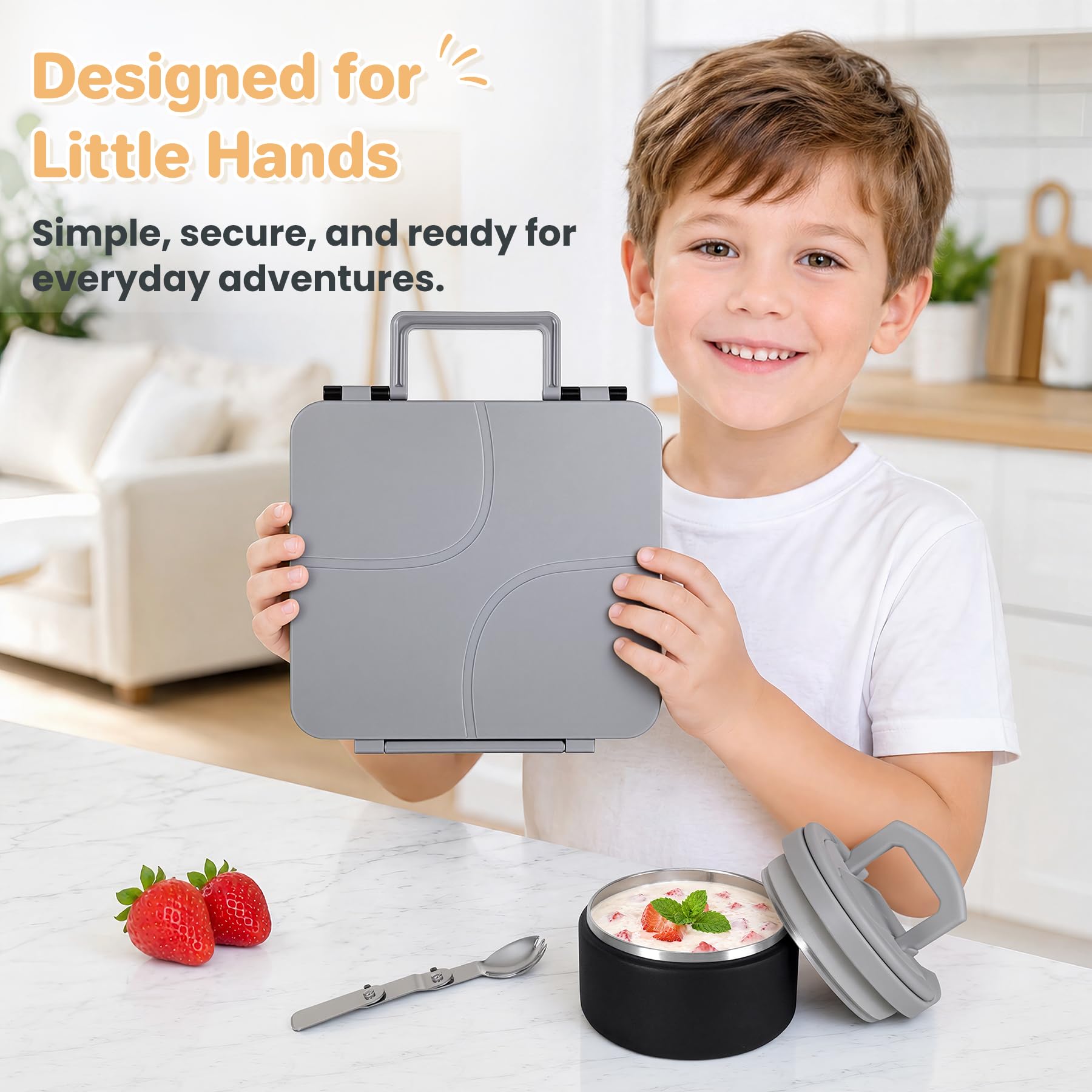 Howeemo stainless steel spoon and wide-mouth thermo interior for easy eating