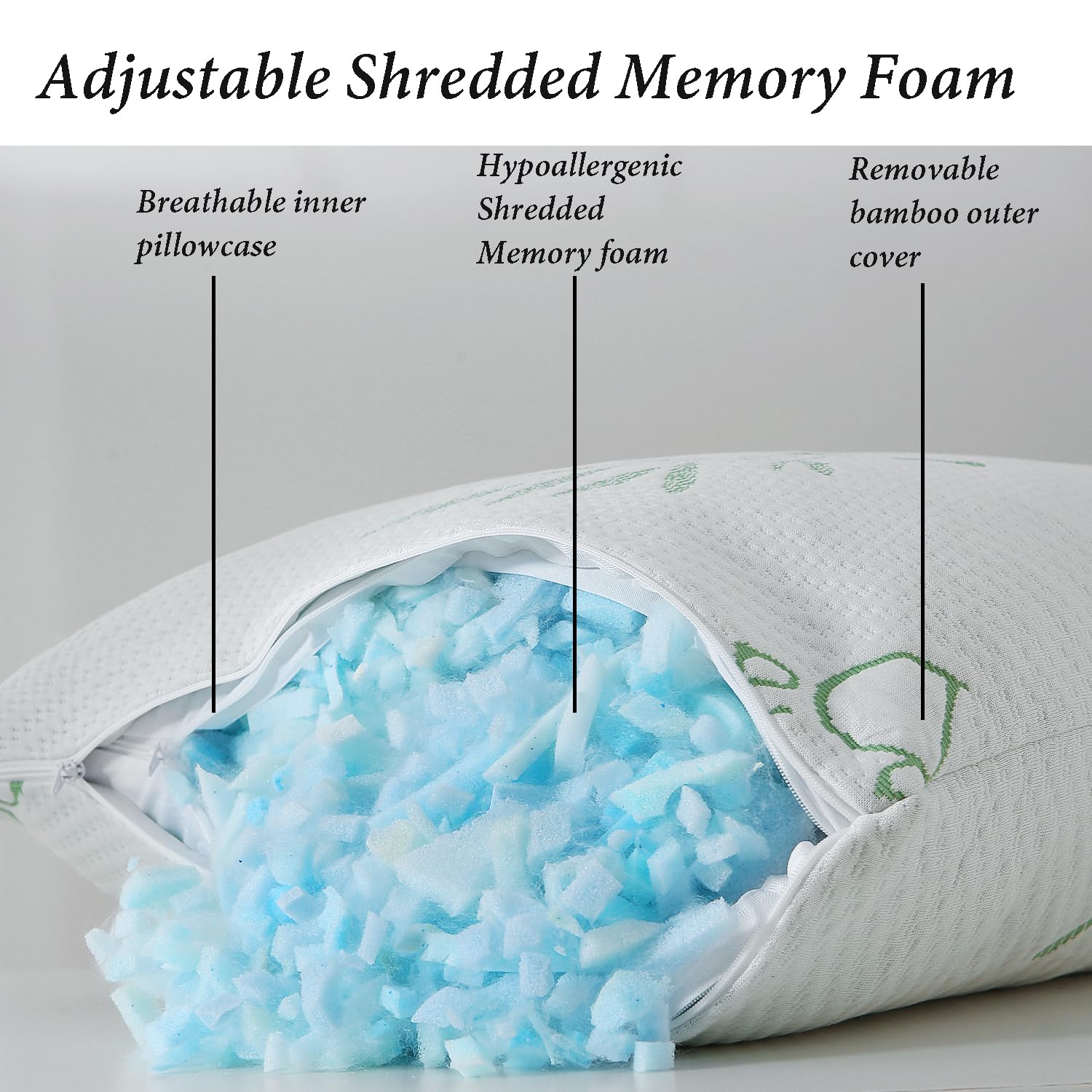 HOXXME shredded memory foam close-up illustrating adjustable contouring support