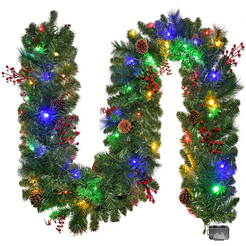 HOYECHI front view of 9ft garland showing full length and decorations for instant curb appeal
