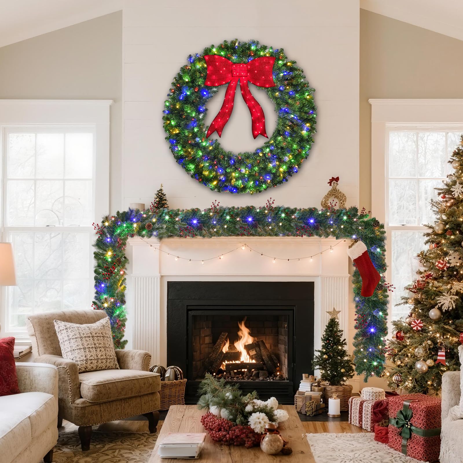 HOYECHI garland draped on mantel creating a polished seasonal focal point