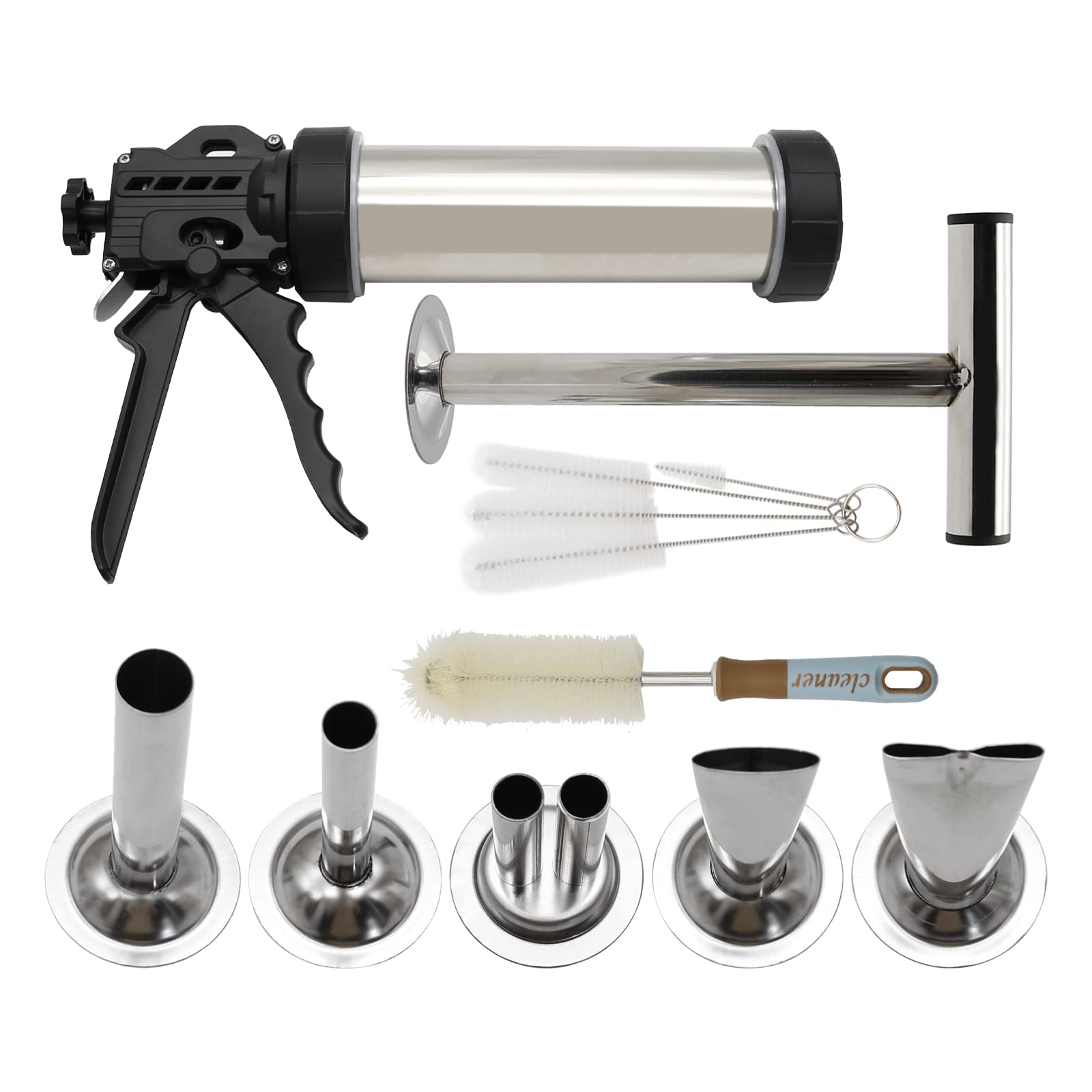 Hoypeyfiy jerky gun front view showing stainless steel finish and durable handle benefit