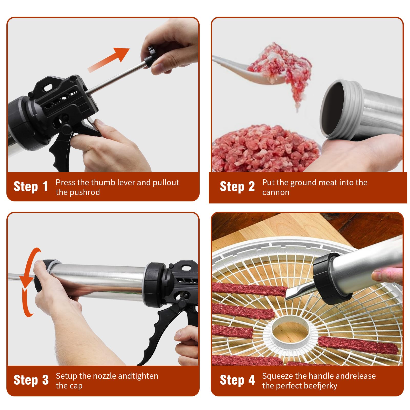 Hoypeyfiy meat pusher closeup demonstrating solid stainless contact for even filling
