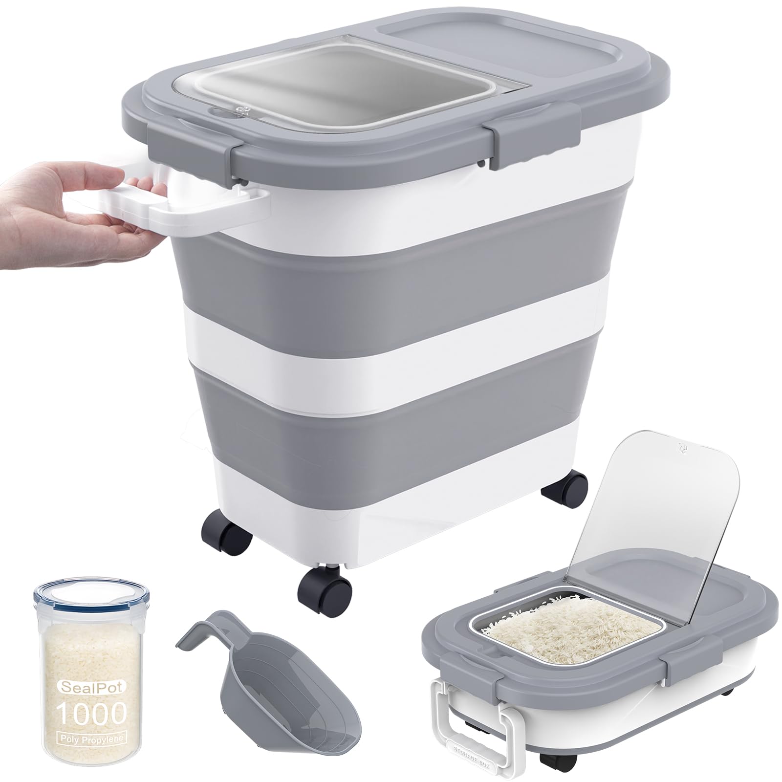 HOYTAMDAR front view showing full-sized storage bin and airtight lid benefit