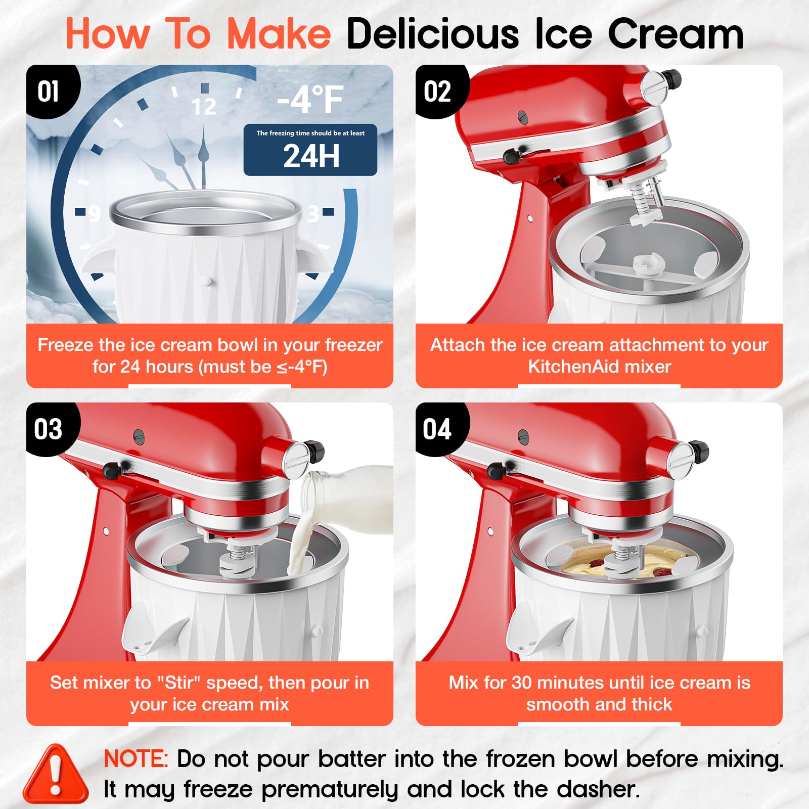 HOZODO churning vanilla ice cream in bowl showing smooth texture benefit