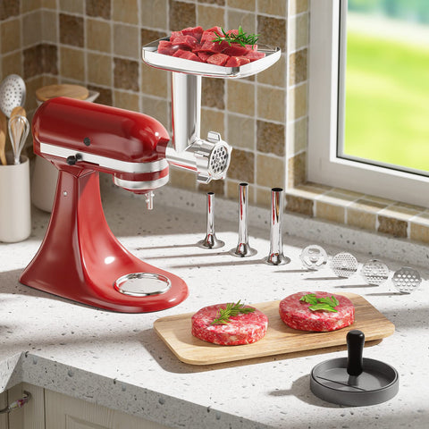 HOZODO attachment in use grinding beef for fresh burgers demonstrating fast throughput