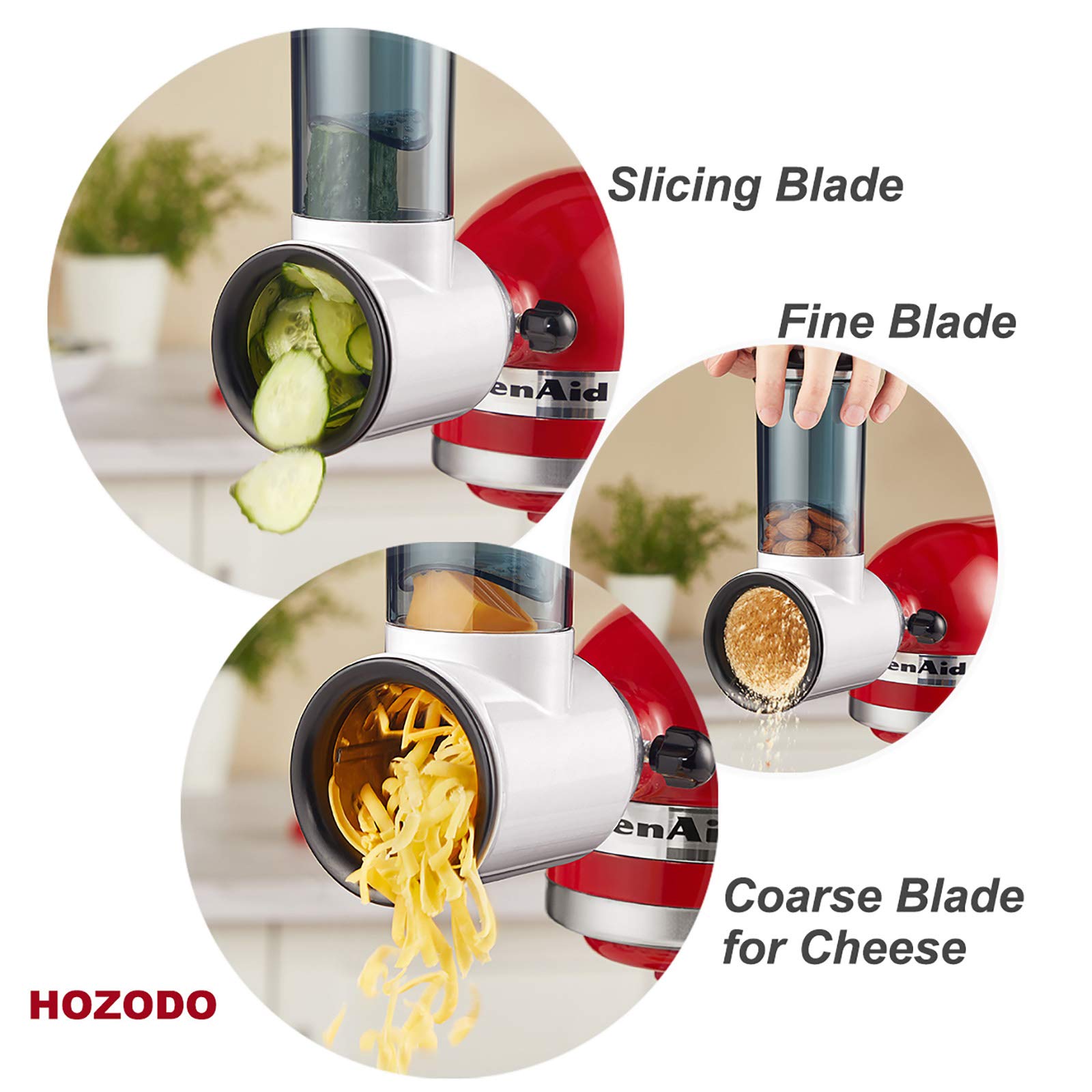HOZODO attached to KitchenAid mixer in use to speed vegetable prep