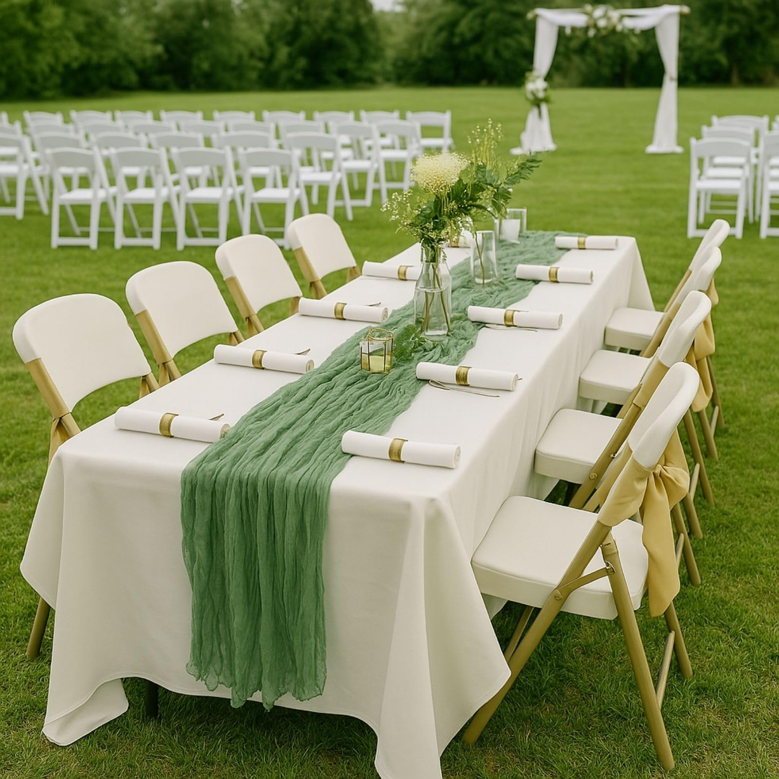 HQ-SITE outdoor reception scene showing runners tying a garden party aesthetic benefit