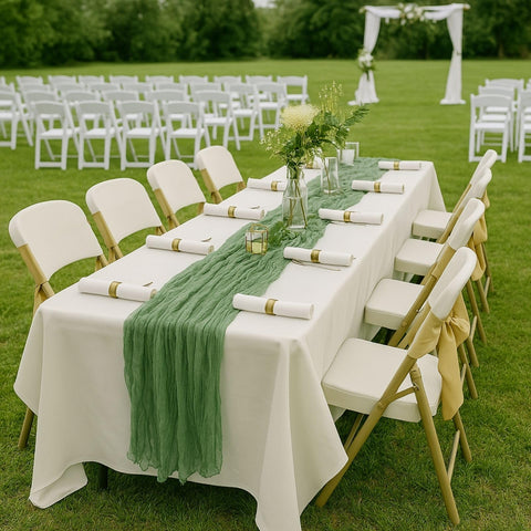 HQ-SITE outdoor reception scene showing runners tying a garden party aesthetic benefit