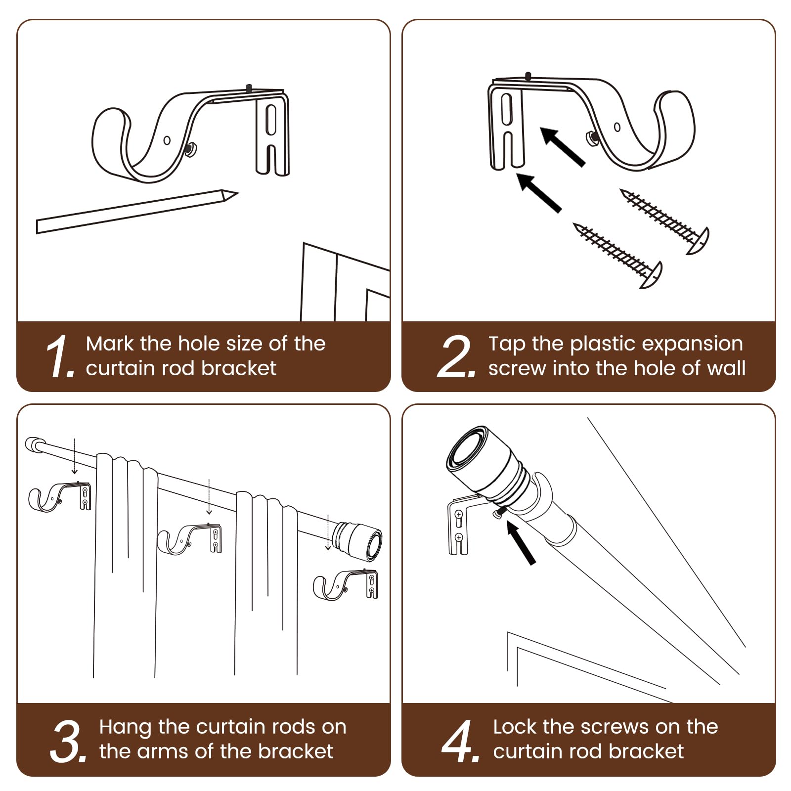 Hradecti mounting brackets and hardware display for easy and complete installation