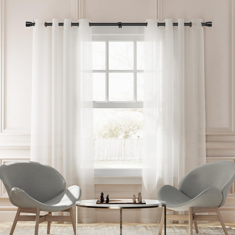 Hradecti rod holding heavy drapes in living room showing strong, sag-free support