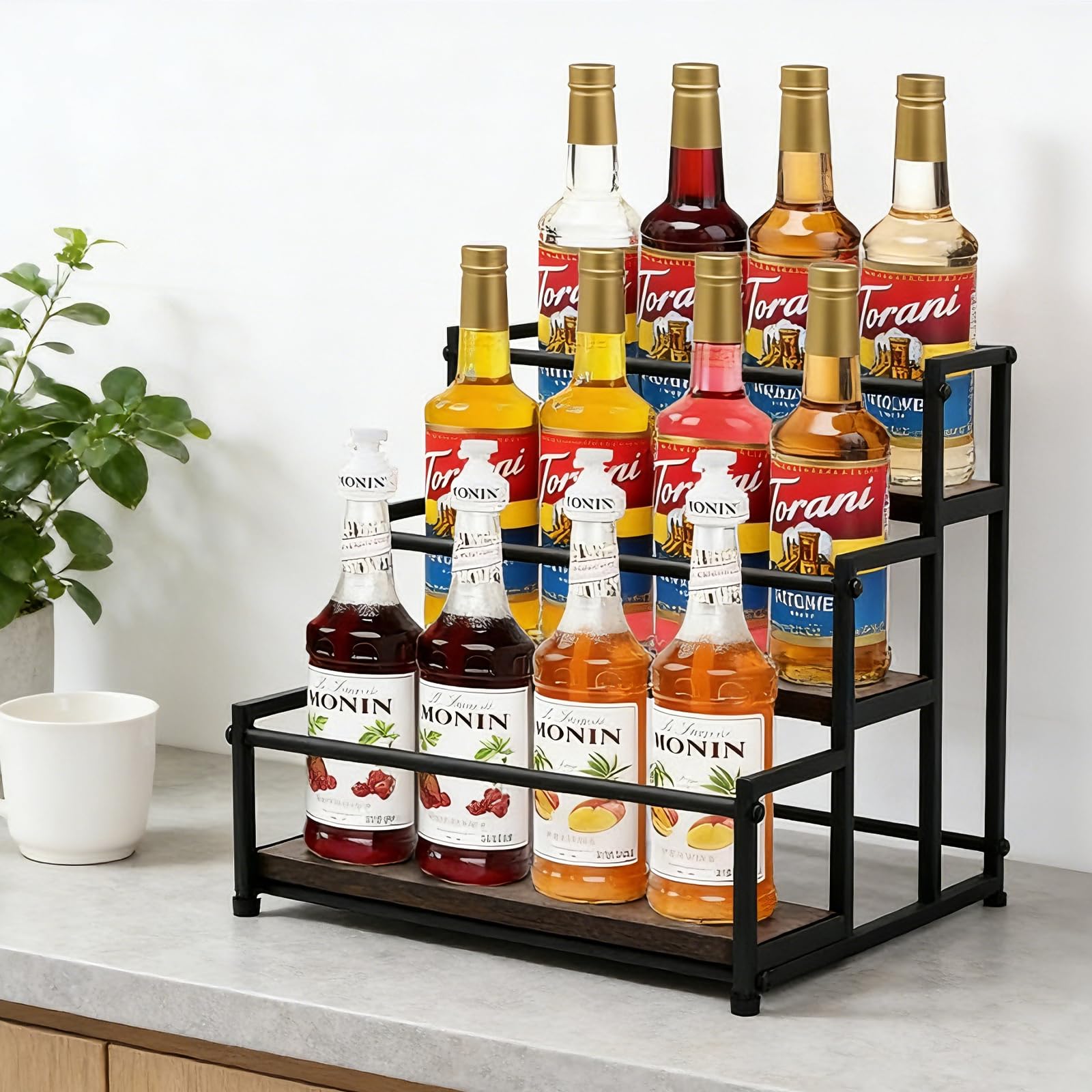 HRUSGO front view 3-tier rack shows neat bottle display and easy access