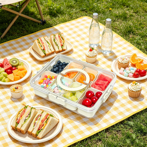 HRXFOZ placed in picnic setting illustrating portability and outdoor convenience benefit