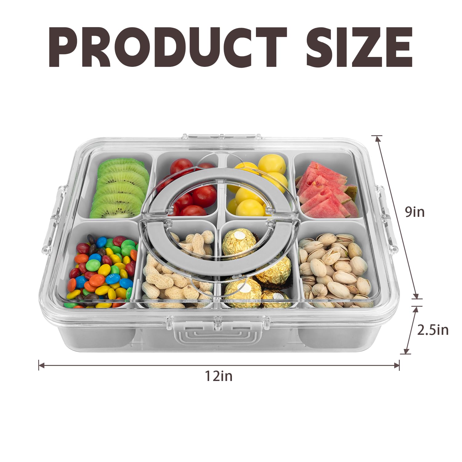 HRXFOZ overhead view of eight compartments, ideal for portioned snacks presentation