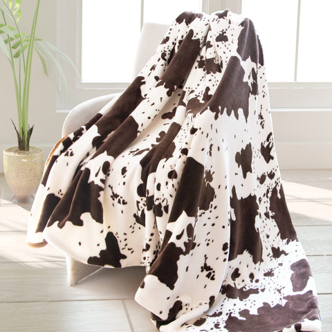 HSEEC cow print blanket wrapped for travel or picnic with portable convenience