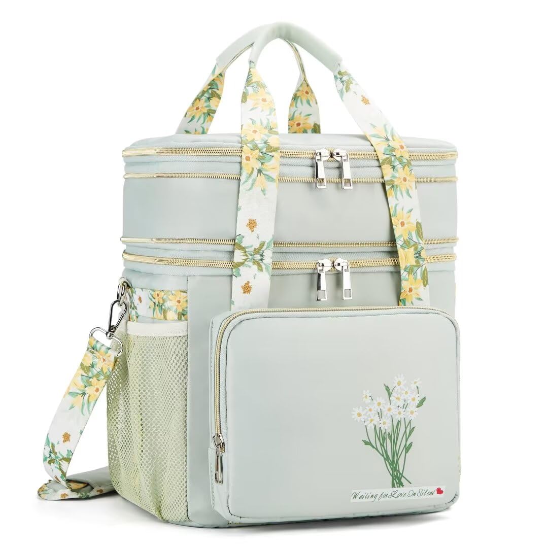 HSHRICH front view of large double-deck lunch bag showing spacious design and organization benefits