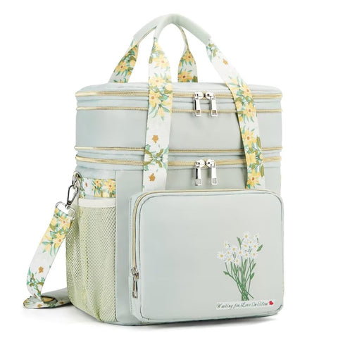 HSHRICH front view of large double-deck lunch bag showing spacious design and organization benefits