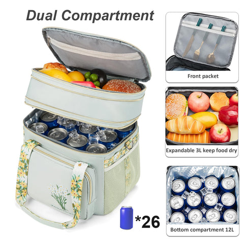 HSHRICH open bag revealing double compartments and mesh pocket for organized meal separation