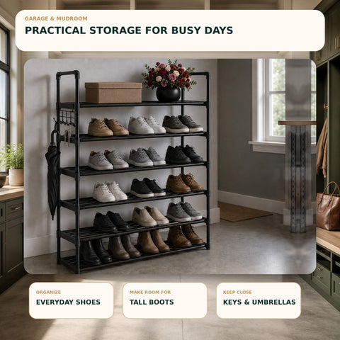 Hsscblet side hooks with bags and umbrellas for quick-access organization benefit