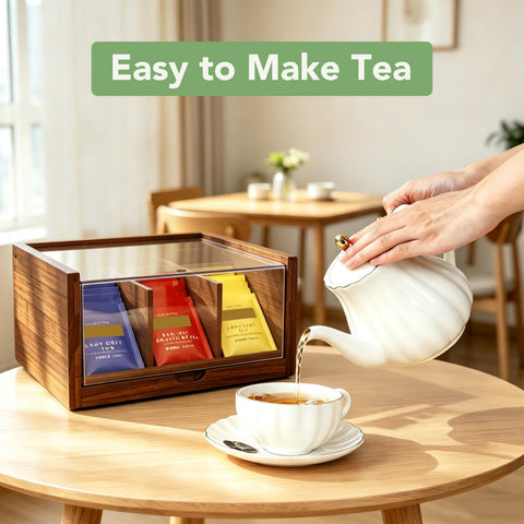 HTB tea chest on kitchen counter lifestyle setting showing stylish countertop organization