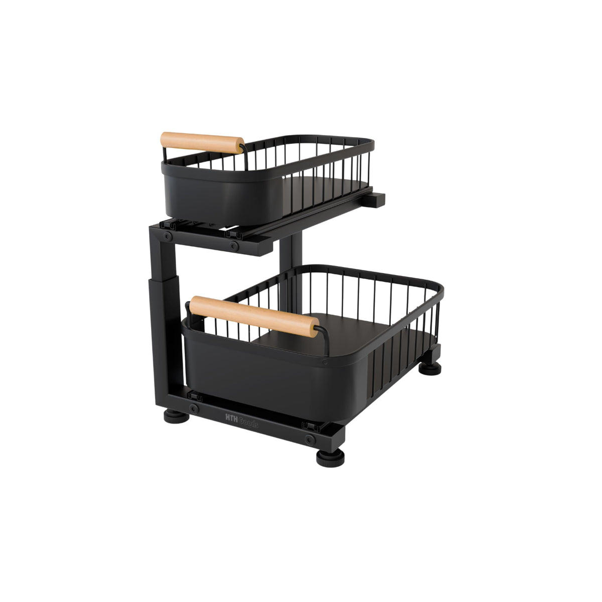 HTH Goods front view of two-tier pull-out organizer showing tidy storage benefit