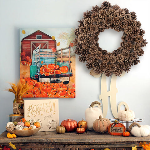 Huashen wreath shown beside door knob to illustrate 18 inch scale