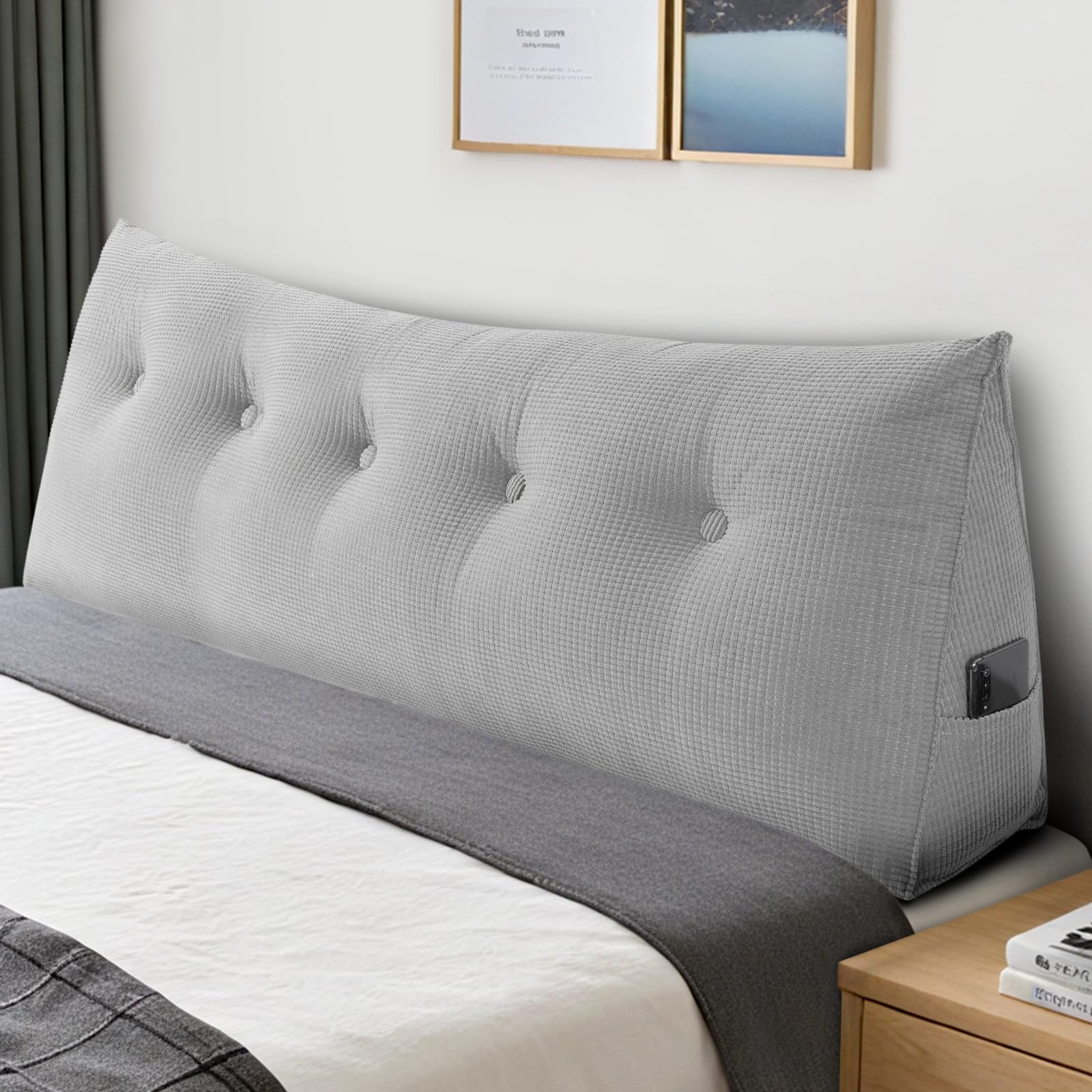 Huatean Home front view of grey queen headboard pillow showing full triangular support